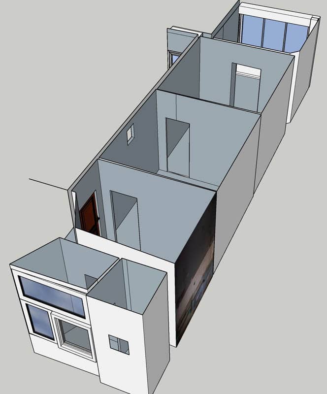 Maquette 3D d'un bâtiment vue de l'arrière