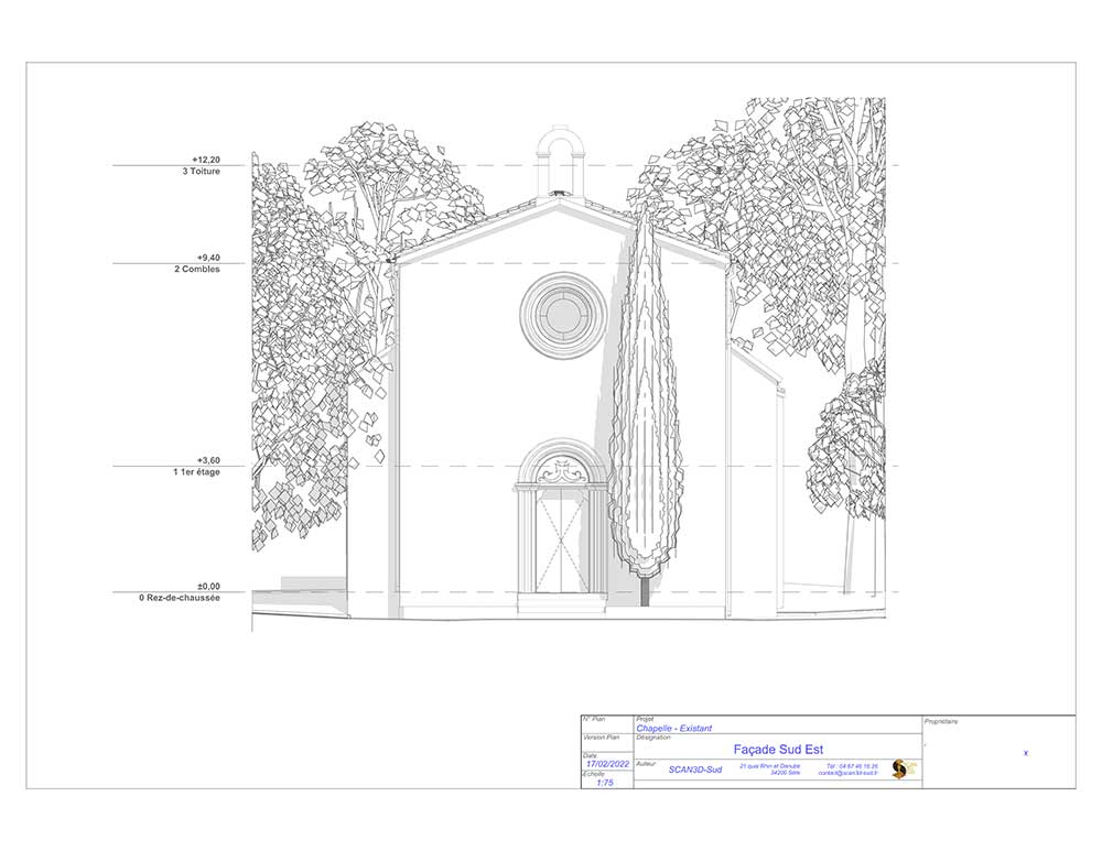 Plan de façade de chapelle extrait de la maquette numérique